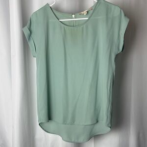 Pink Rose Mint Green Cap-Sleeve Blouse